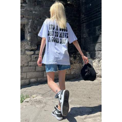 Women Printed White T-Shirt - Beyaz