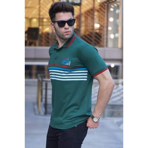 Striped Green Polo T-Shirt 5869 - Yeşil