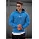 Madmext Blue Printed Hooded Sweatshirt 4722 - Mavi