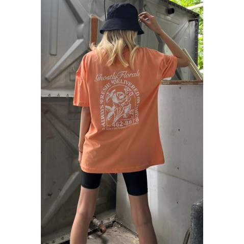 Orange Printed Oversize T-Shirt MG1513 - Turuncu