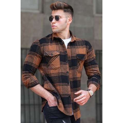 Madmext Men Plaid Camel Shirt 5508 - Camel