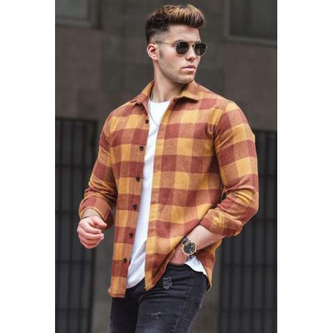 Madmext Men Plaid Orange Shirt 4664 - Turuncu