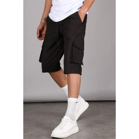 Black Capri Shorts with Cargo Pockets 5473 - Siyah