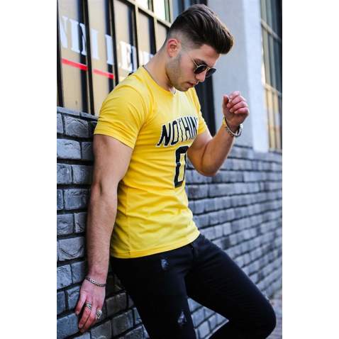 Madmext Yellow Printed T-shirt for Men 4394 - Sarı