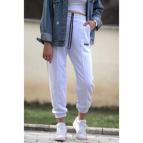 Mad Girls White Jogger Sweatpants MG303 - Beyaz