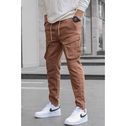 Slim Fit Brown Cargo Trousers For Men 5714 - Kahverengi