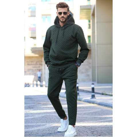 Khaki Hoodie Basic Tracksuit 5904 - Haki