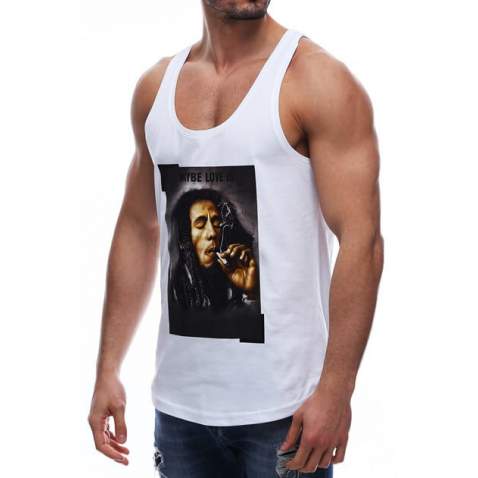 Madmext White Bob Marley Printed T-shirt for Men 2632 - Beyaz