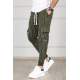 Madmext Khaki Pocket Detailed Striped Jogger Pants 4818 - Haki