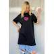 Women Printed Oversize Black T-Shirt - Siyah