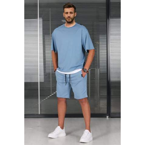 Madmext Men Blue T-shirt Shorts Set 5668 - Mavi