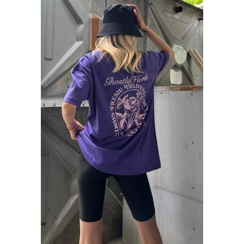 Purple Printed Oversize T-Shirt MG1513 - Mor