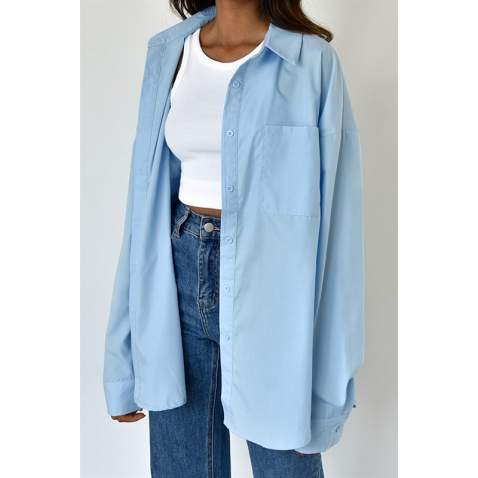 Blue Oversize Basic Poplin Shirt MG1530 - Mavi