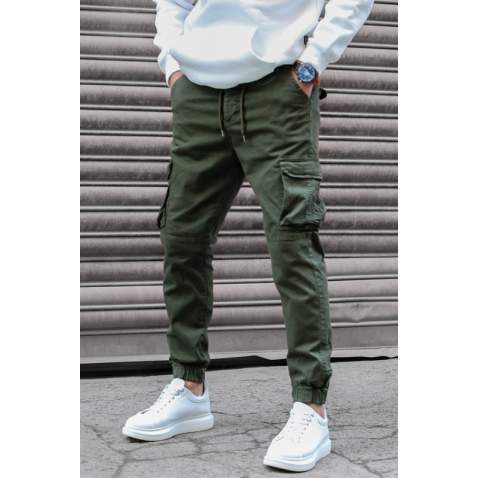 Madmext Men Slim Fit Khaki Cargo Trousers 5695 - Haki