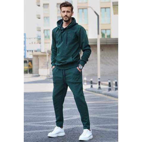 Dark Green Hoodie Basic Tracksuit 5903 - Koyu yeşil