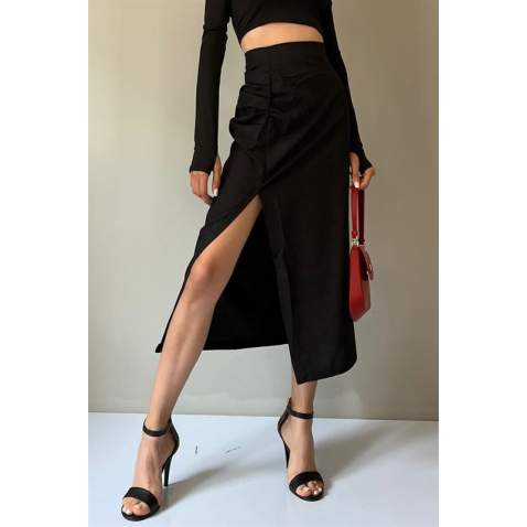 Black Basic Linen Skirt MG1540 - Siyah