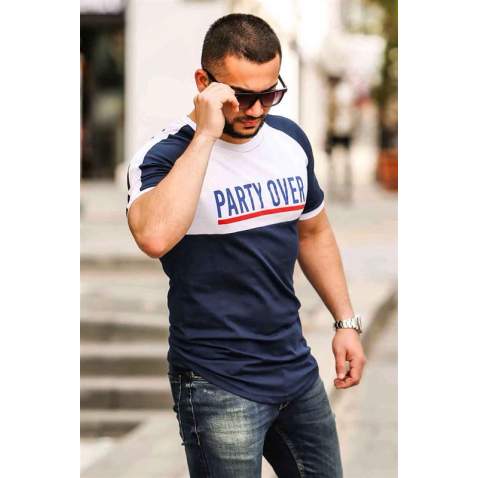 Madmext Navy Blue Two-Tone T-shirt for Men 4027 - Lacivert