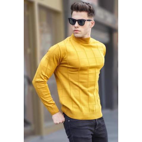 Mustard Mock Turtleneck Knitwear Sweater 5798 - Hardal