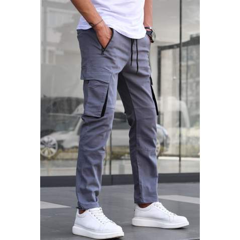 Smoke Gray Jogger Trousers with Cargo Pockets 5791 - Füme