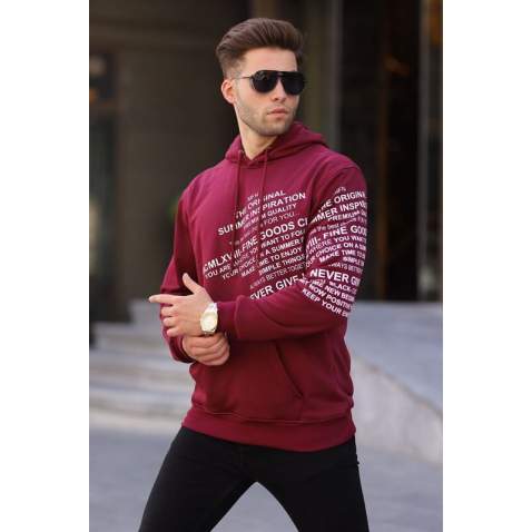 Maroon Printed Hoodie Sweatshirt 6009 - Bordo