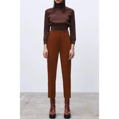 Mad Girls High Waist Tile Brown Trousers MG1331 - Kiremit