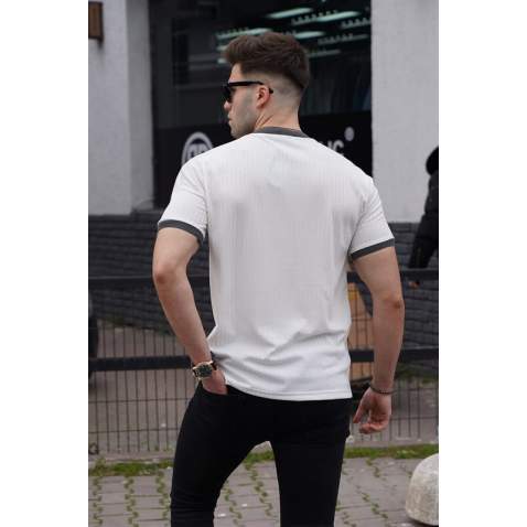 Men White Zip Neck T-Shirt - Beyaz