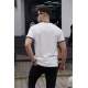 Men White Zip Neck T-Shirt - Beyaz