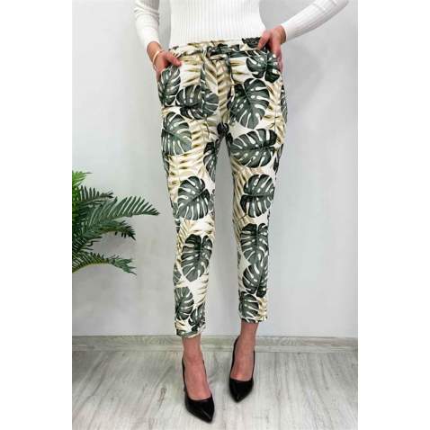 Mad Girls White Patterned Tie Waist Pant MG213 - Beyaz