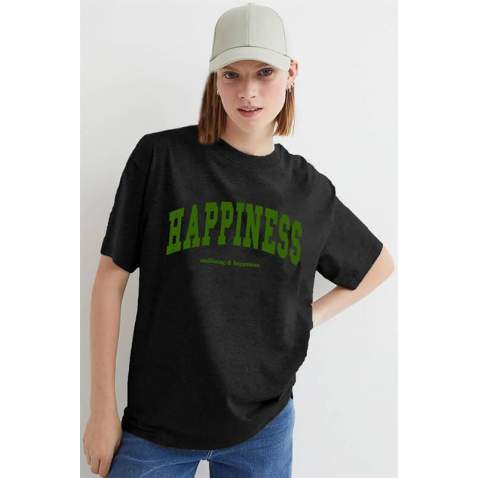 Women Printed Oversize Black T-Shirt MG1230 - Siyah