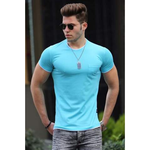 Madmext Turquoise T-shirt with Pocket for Men 4446 - Turkuaz