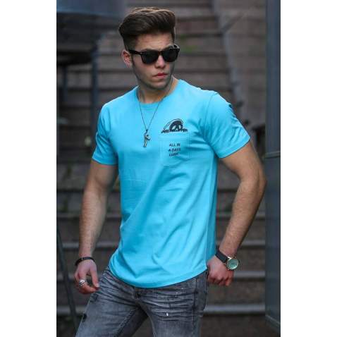 Madmext Blue T-shirt with Pocket for Men 4492 - Mavi