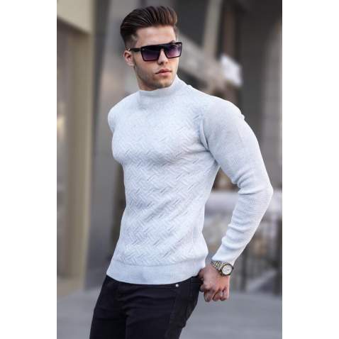 Ice Gray Mock Turtleneck Knitwear Sweater 5969 - Buz grisi