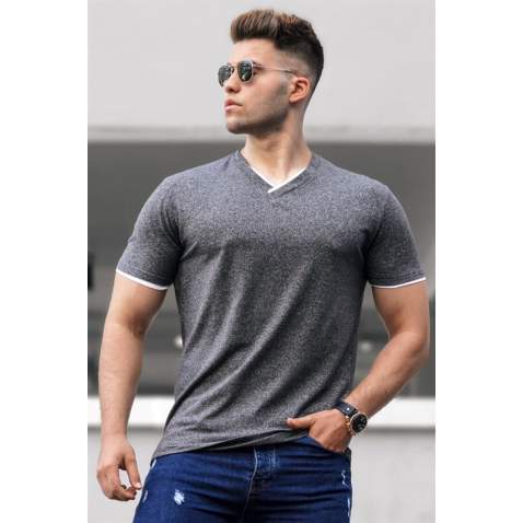 Madmext Men V Neck Plain Black T-shirt 5278 - Siyah