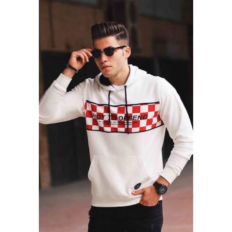 Madmext White Printed Hoodie 2829 - Beyaz