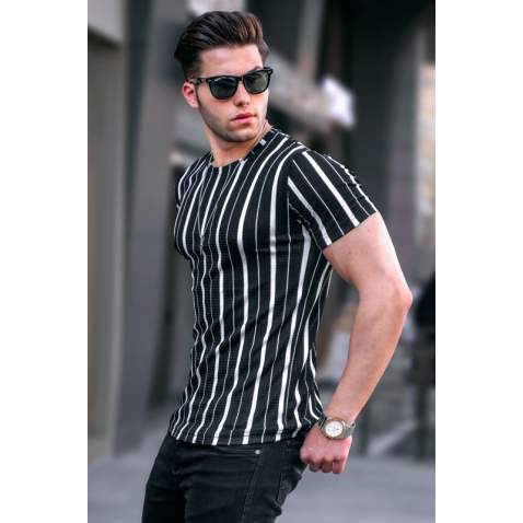 Men Striped Black T-Shirt 5771 - Siyah