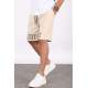 Madmext Men Printed Beige Capri Shorts 5439 - Bej