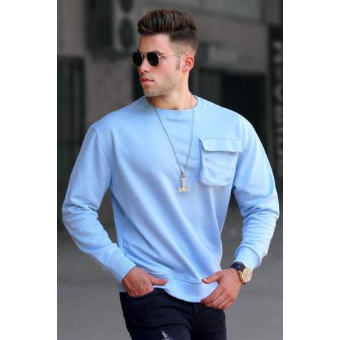 Madmext Men Crewneck Blue Sweatshirt 5320 - Mavi