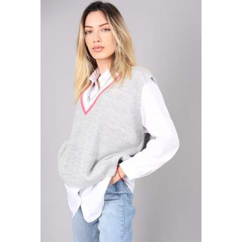 Women Striped Gray Sweater - Gri