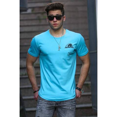 Madmext Blue T-shirt with Pocket for Men 4492 - Mavi