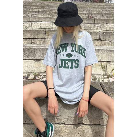 Women Printed Oversize Gray T-Shirt MG1226 - Gri