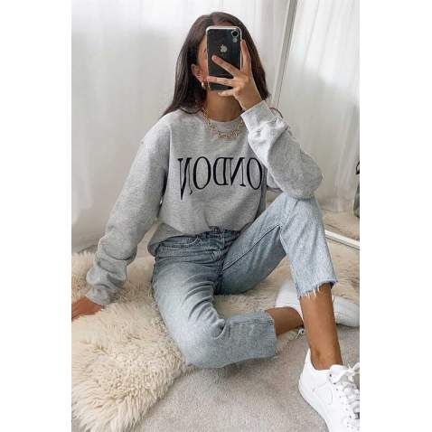 Mad Girls Gray Women Sweatshirt MG699 - Gri