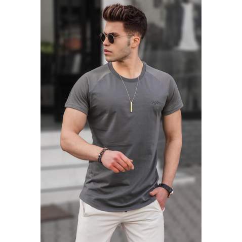 Madmext Men Printed Smoke Gray Plain T-Shirt 5843 - Füme