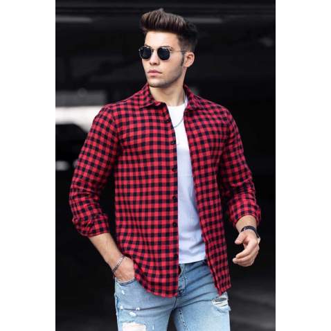 Madmext Men Plaid Red Shirt 4703 - Kırmızı