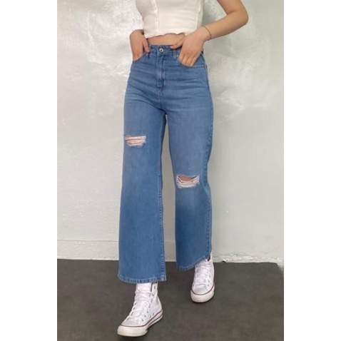 Women Light Blue Bell Bottom Jeans MG1519 - Açık mavi