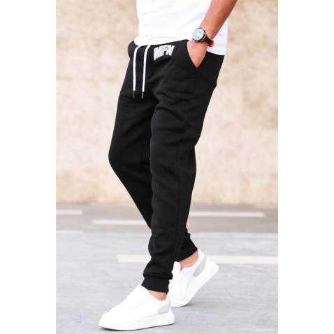 Madmext 3-Thread Fleece Black Sweatpants For Men 5427 - Siyah