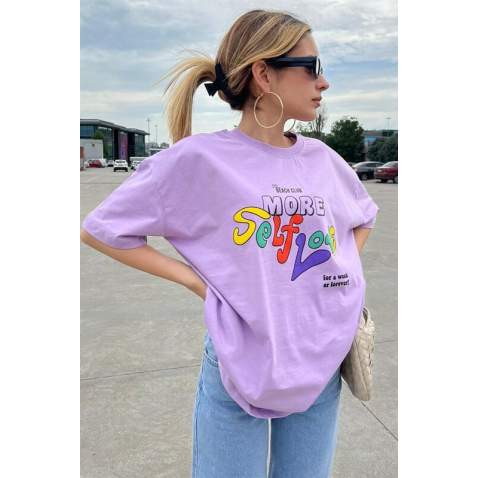 Lilac Printed Oversize T-Shirt MG1522 - Lila