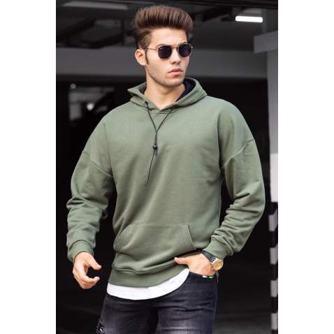 Madmext Basic Khaki Men Hooded Sweatshirt 4764 - Haki