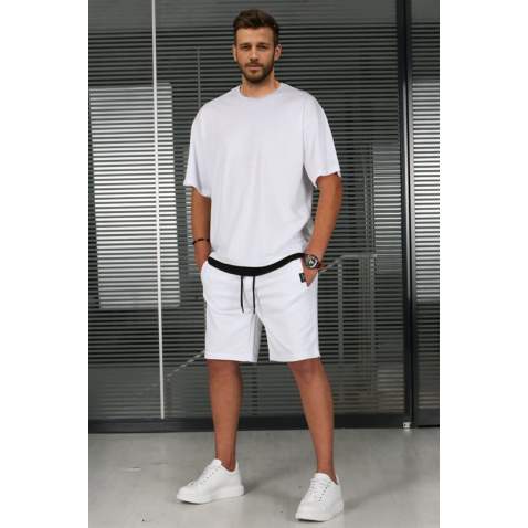 Madmext Men White T-shirt Shorts Set 5668 - Beyaz