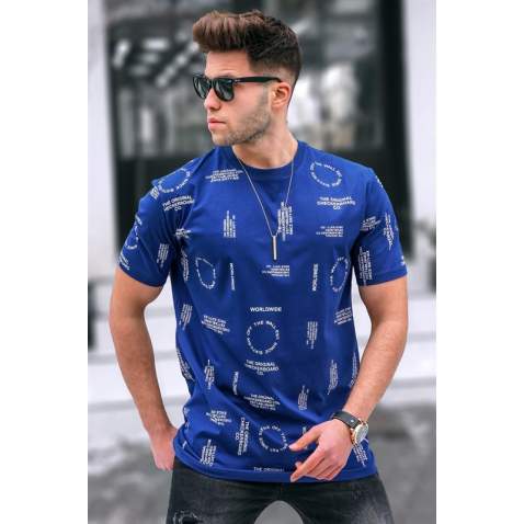 Madmext Men Printed Navy Blue T-Shirt 5388 - Lacivert