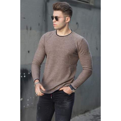 Madmext Brown Crew-Neck Men Knitwear Jumper 4637 - Kahverengi